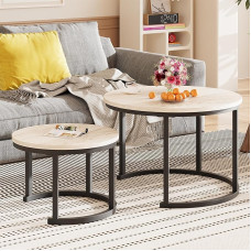 HOMERECOMMEND Apvalus kavos staliukas, 2 dalių rinkinys, svetainės stalas, mažas, šoninis staliukas, naktinis staliukas, sofos staliukas, svetainės staliukų rinkinys, kavos staliukas, svetainės staliukų rinkinys, medinis sofos staliukas