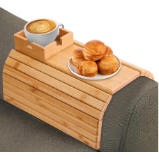 Bvdfgk Bambus-Getränkehalter-Tablett – Bambus-Armlehnentablett für Couch, Abnehmbarer Sofa-Armlehnentisch, Flexibler Klappkissen-Sesseltisch für Getränke, Kaffee, Tee
