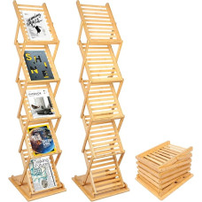 Nynelly Foldable Magazine Rack Floor Stand Brochure Stand Literature Stand Holder Bamboo Wooden Magazine Rack for Home Office Retail Display Exhibitions Fair Portable 5 Pockets