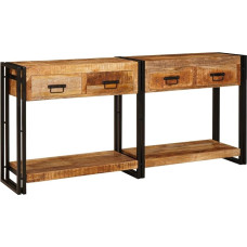 Gecheer Konsolen-Tische 2 vnt Braun Massives, grobes Mangoholz Konsolentisch Sofatisch Schmaler Flurtisch für Wohnzimmer Eingang Foyer