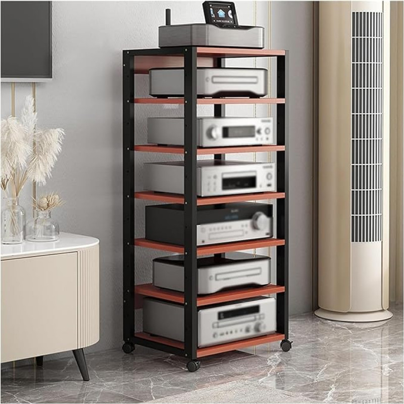 Audio Rack Hi-Fi lentyna 7 pakopų 131 cm aukščio garso ir vaizdo bokštas / TV stereofoninės laikmenos laikymo spinta, lentynos garsiakalbiams ir stiprintuvams, stovas žaidimų konsolei, imtuvui, DVD-CD grotuvui
