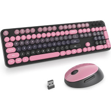 SOLIDEE Wireless Keyboard and Mouse Combination, Retro Typewriter Keyboard, 2.4 GHz Round Keycap with Numeric Keypad, 104 Keys Ergonomic (American QWERTY) (BerryPink Gradient)
