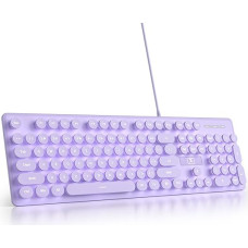 SOLIDEE membraninė klaviatūra, 100 %, retro rašomosios mašinėlės klaviatūra, pilno dydžio, 104 klavišai, laidinė USB su apvaliais ABS klavišų dangteliais, plona laidinė membraninė klaviatūra (amerikietiška QWERTY (V300 Purple))