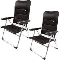 AKTIVE 2 prabangių 5 padėčių sulankstomų kėdžių rinkinys Juoda terasa balkonas kiemas sodas 49 x 59 x 105 cm Aliuminis ir poliesteris Paminkštinta apsauga nuo pasvirimo Maksimalus svoris 110 kg Sulankstomos kėdės