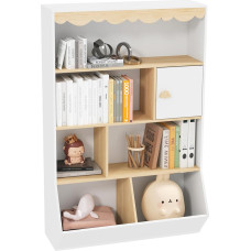 AIYAPLAY Children's Bookcase Storage Children's Book Storage Furniture for Toys with 4 Shelves, 2 Compartments and Cupboard, Children's Room Shelf for Playroom, Children's Room, Nursery, White