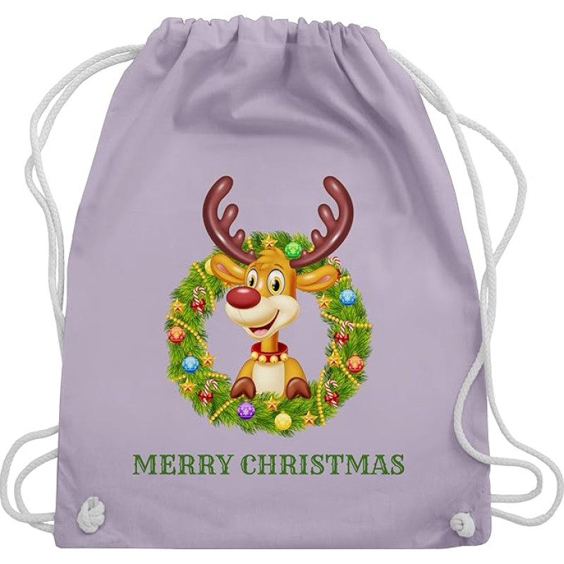 Shirtracer - Gym Bag Backpack - Christmas Children's Gifts Christmas - Reindeer in Christmas Wreath Merry Christmas