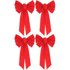 Ciieeo Pack of 4 Red Large Bow Christmas Tree Topper Bow for Christmas Tree Velvet Large Bow for Home Garden Hanging Christmas Decoration