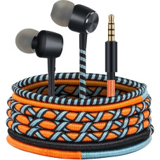 URIZONS Colourful In-Ear Headphones with Cable - Earphones with Microphone and Remote Control In-Ear Headset for Laptop Tablets Android Hand Knitting Yarn Trunk Wrapped Orange