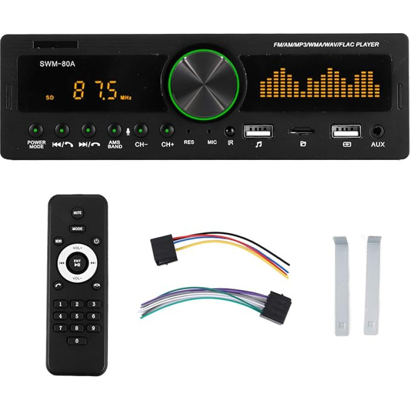 Car Radio Bluetooth Car Radio with Bluetooth Hands-Free Kit, Car MP3 Player, 12 V 1 DIN Bluetooth MP3 o Player with Remote Control Support for Voice Control SWM-80A(B)