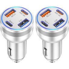 USB C Car Charger for iPhone 16/15, 2 Pack 4 Ports 65W USB C Fast Charger Adapter PD30W & QC3.0 Quick Cigarette Lighter Charger Type C for iPhone 16/15/14/13 Pro Max, Samsung