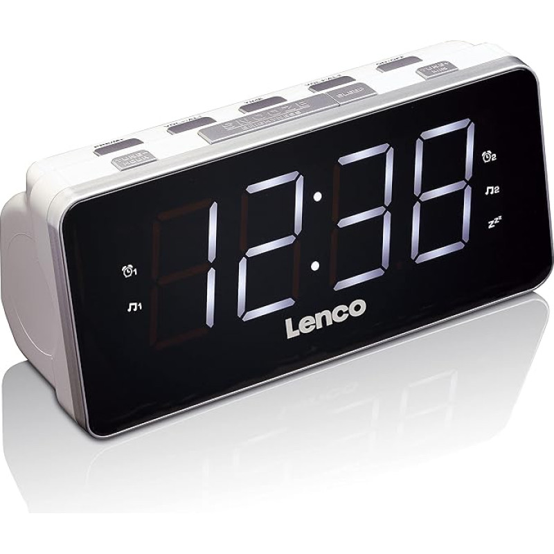 Lenco Radio-Wecker CR-18 Uhrenradio mit riesigem LED-Display (4,6 cm), dimmbar, 2 Weckzeiten (PLL UKW, USB-Lader, Dual-Alarm), weiß