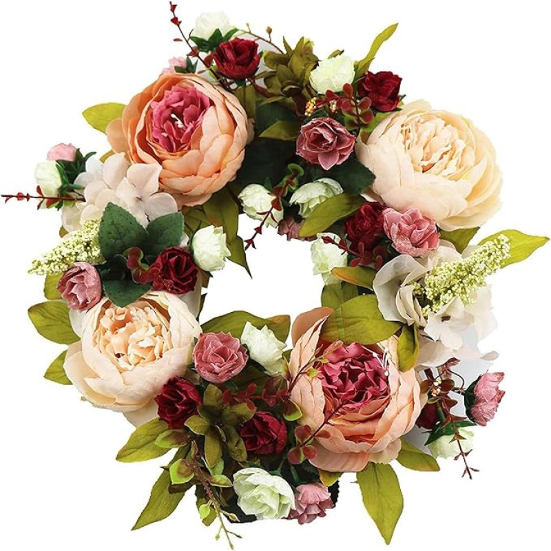 Sincek Spring Flower Wreath Green/Red/Pink