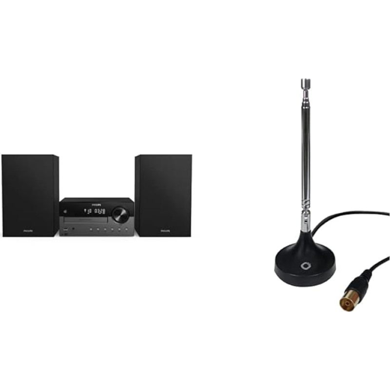 Philips M4505/12 Mini Stereo System with Bluetooth and Oehlbach Radio Rod FM DAB+ Rod Antenna for DAB+ FM FM Stereo Radio Reception Black 17207