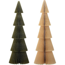 Bloomingville Decorative Tree Milan Paper Set of 2 Green Brown Christmas Stands, Colour: Green