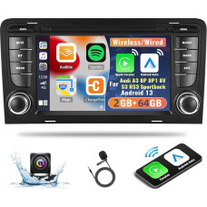 CAMECHO 2G + 64G Android 13 Car Radio Wireless Carplay Android Car for Audi A3 8P 8P1 8V S3 RS3 Sportback, 7 Inch Screen Car Radio with Bluetooth GPS HiFi FM RDS SWC + Reversing Camera