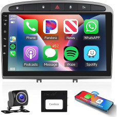 Podofo Apple Carplay Car Radio for Peugeot 308/408 2007-2015, Android Car GPS Navigation 9 Inch HD Touchscreen WiFi Bluetooth FM RDS Radio HiFi USB Car Radio + AHD Reversing Camera