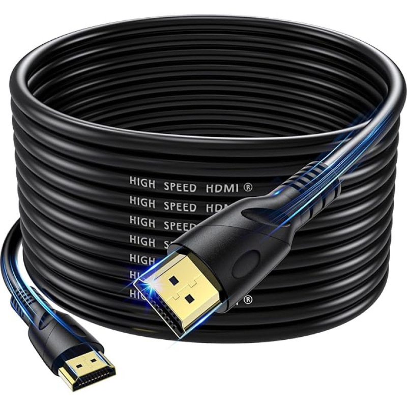 Jorenca 4K HDMI Cable 15 m (HDMI 2.0, 18 Gbps) Ultra High Speed Gold-Plated Connectors, Ethernet Audio Return Video 4K, Full HD1080p, 3D Compatible Xbox Laptop PS3 PS4 PS9 PC HDTV