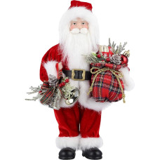 AGM Santa Claus Figurine Standing Santa with Gift and Christmas Bells Classic Christmas Tree Decoration Home Restrant - 30cm