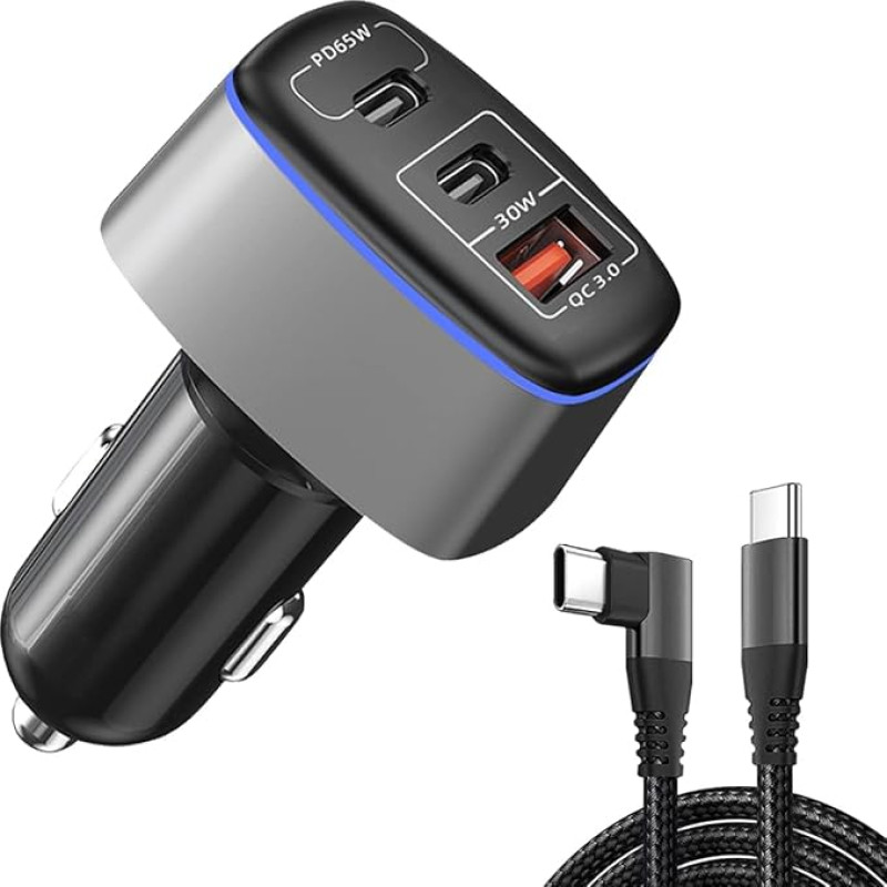 95W USB C Car Charger 3-Port PD3.0 PPS 65W/30W+QC 30W PD Car Charger Cigarette Lighter Adapter for MacBook Pro Air iPhone 14 13 12 Pro Max Samsung S23 S22 (with 60W USB-C Cable)