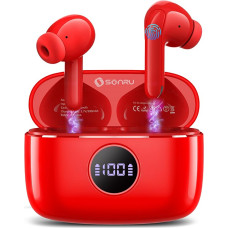 SONRU In-Ear Headphones Bluetooth Red, Soundcore Bluetooth Headphones Wireless Bluetooth Earbuds 5.3 with 4 ENC Noise Cancelling Mic, 40H Playtime with LED Display, IPX7 Waterproof Earphones, USB-C