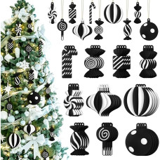 Pack of 40 Black and White Christmas Tree Decorations PVC Xmas Candy Cane Lollipop Ornament Christmas Hanging Decorations Birthday Party Decoration Craft for Holiday Christmas Tree Party