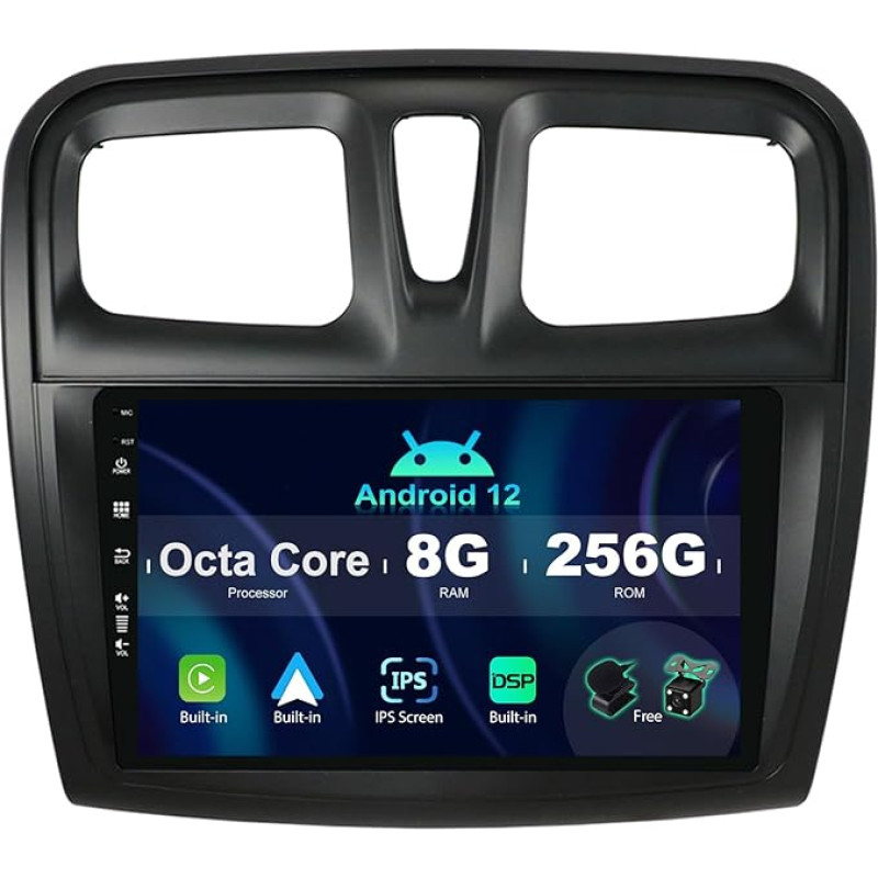 SXAUTO ¦8G+256G ¦ Android 12 IPS Car Radio for Renault Logan 2/Sandero 2/Symbol (2014-2019) - Built-in Carplay/Android Car/DSP - Camera + MIC - DAB Steering Wheel Control Fast Boot 360-CAM - 2 DIN 9