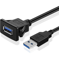 TNP USB Einbaubuchse Kabel - 2m, Kfz USB 3.0 Einbau Buchse Kabel, USB Verlängerungskabel, viereckiger USB Armaturenbrett Kabel, Stecker auf Buchse Adapter für Auto, LKW, Boot, Motorrad, schwarz