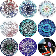 Weewooday 8 Pcs Round Metal Plate Holder for Mobile Phone Magnetic Holder Magnetic Compatible with Magnetic Car Mounts Sticker (Mandala Style)