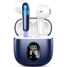 Bluetooth Headphones, Wireless Bluetooth 5.4 In-Ear Headphones, Wireless Headphones with 4 ENC Noise Cancelling Mic, 50H Playtime Wireless Earbuds, LED Display, Earphones IP7 Waterproof, Blue