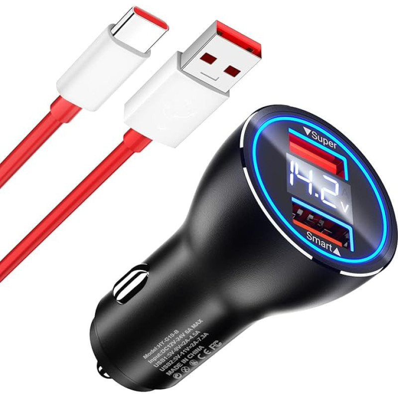 Cigarette Lighter USB Charger 80 W for OnePlus Supervooc Charge, USB Car Charger Dual Port with USB Type C Charging Cable Car Charger for Oneplus 11 North 2T 10 Pro 9 Pro North CE 2 North 2 OPPO