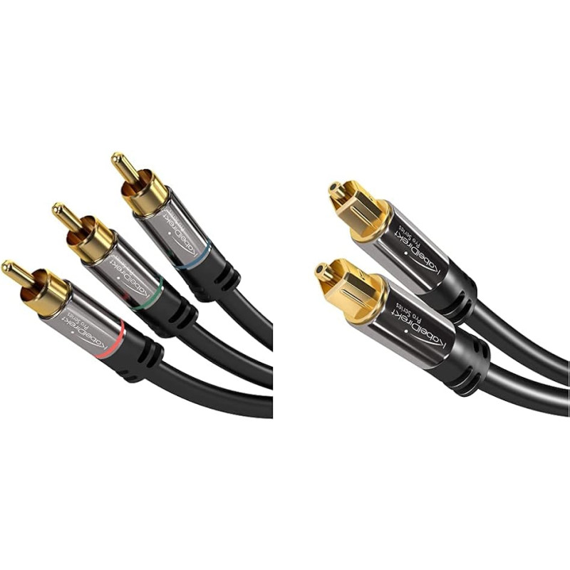 KabelDirekt - Component cable - 2m - (3x RCA plug-3x RCA plug, FullHD 1080i) - PRO Series & Optical Cable/Toslink Cable - 1,5m - (Optical Digital Cable Toslink to Toslink) PRO Series