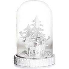 EUROCINSA burner with white resin base with deer and trees with lights (without batteries) 17 Øx27 cm. 1 piece, crystal, one size