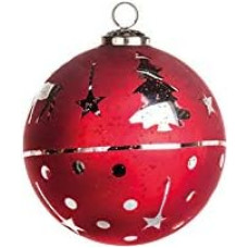 EUROCINSA Ref.28022 Glass Ball Pendant Red with Silver with Deer, Pins and Stars 10 cm Diameter 4 Pieces 10 cm