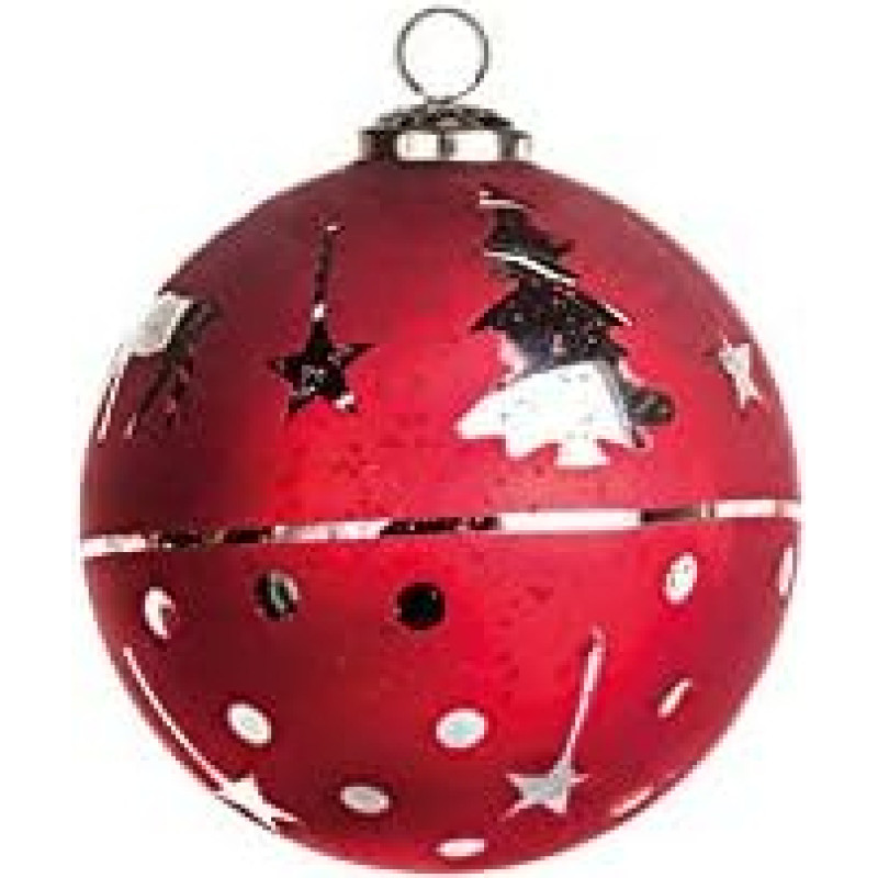 EUROCINSA Ref.28022 Glass Ball Pendant Red with Silver with Deer, Pins and Stars 10 cm Diameter 4 Pieces 10 cm