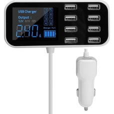 USB Car Charger, DC12V-24V Digital LED Display, Car Cigarette Lighter, USB Charger Adapter with 8 Ports Fast Charging, for Mobile Phones and More