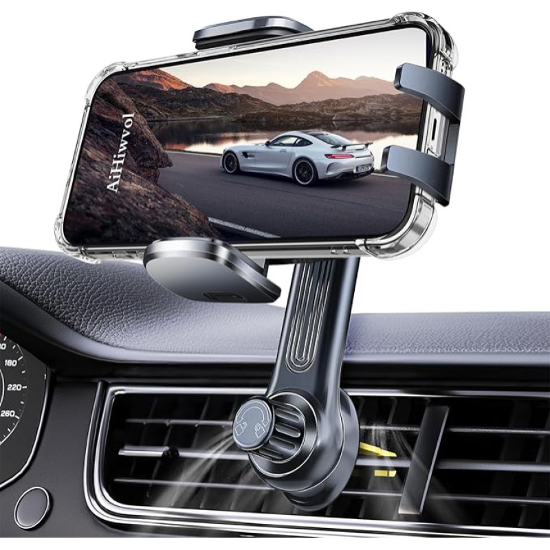 AiHiwvol Car Phone Holder [Longer Steel Hook] Air Vent Car Phone Holder, Universal Extension Arm Phone Holder, Car Air Vent Hands-Free Clamp, Thick