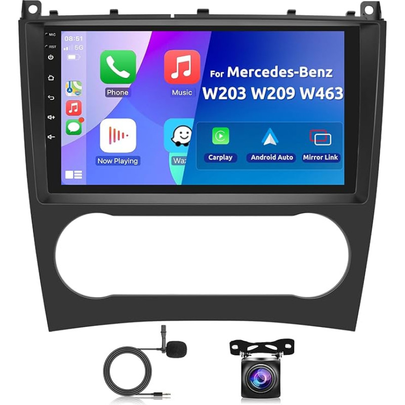 Car Radio for Mercedes-Benz C-Class W203 CLK Class W209 G-Class W463 2005-2009 Radio Carplay Wireless Android Car, Radio 9 Inch Touchscreen 2 DIN Android GPS Navigation WiFi Bluetooth Car Radio