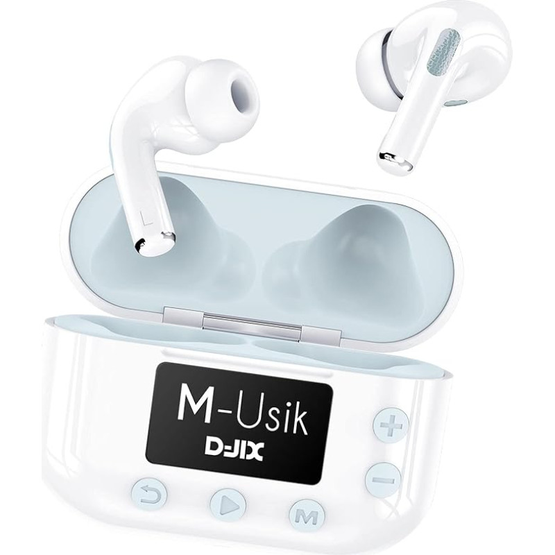 D-JIX - M-Usik Player Wireless Bluetooth Headphones - Device 2-in-1 Bluetooth Headphones Wireless and MP3-8GB - 18 Hours Running Time - 4000 Music Tracks - Compatible with Smartphones - White