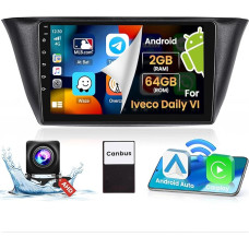 Hikity 2G + 64G for Iveco Klen RV/Daily 2014-2021 Android 13 Car Radio with Wireless Carplay Android Car 9 Inch Car Radio Bluetooth with Navigation WiFi SWC DSP FM/RDS Mic Reversing Camera