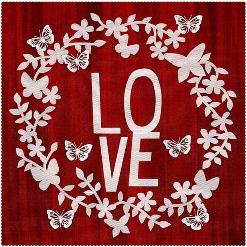 Stoff-Tischsets, waschbare Tischsets für Esstisch, 4er-Set,Valentinstag Roter Kranz Schmetterlingsliebe