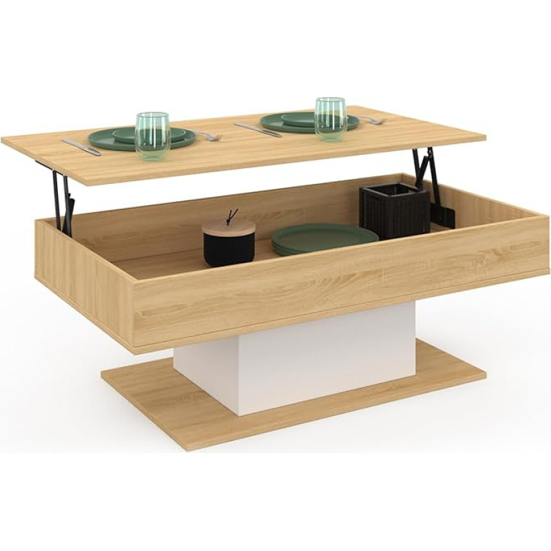 IDMarket - Medinis ir baltas stačiakampis sulankstomas kavos staliukas