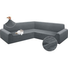 Arfntevss Velvet Section Sofa Covers L Shape Stretch Sofa Cover Extra Corner Slipcover Magic Thick U Shaped Sofa Covers Living Room Soft Furniture Protector (Light Grey, XL)