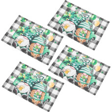 Gatuida 4 Stück Tischset küchenaccessoires Weihnachts -Taschen Kleeblattgrüne Tischmatte Abendessen Taschen Weihnachts -Plakat Feiertags -Placematen Flachs