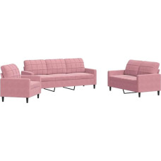 vidaXL 3 dalių sofos komplektas su pagalvėlėmis Rožinė aksomo sofa, televizoriaus kėdė, fotelis, sofos komplektas, relaksacinė sofa, aksominė sofa, svetainės baldai, minkšta sofa