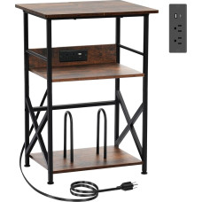 DALEMHOME Plattenspielerständer, rustikaler brauner Stahl, modernes Holzregal, 3 Ablagen, Plattenspielertisch, 40 cm D x 48 cm B x 69 cm H, Wohnzimmer, Musikartikel, Bücher, allgemeine