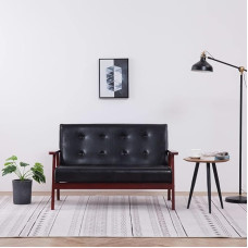 MOBCANT Sofa 2-Sitzer Schwarz Kunstleder Wohnlandschaft Couch Polstergarnitur Schlafcouch für Wohnung Schlafzimmer Wohnzimmer Hotel