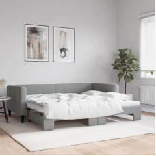 LAPOOH Tagesbett Ausziehbar Hellgrau 90x200 cm Stoff, Schlafsofa, Daybed, Bettsofa, Sofa Bed, Sofabett, Schlafcouch, Jugendbett, Bettgestell, Bettcouch 3196578