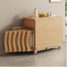 ZEQFEMKL sulankstomas valgomojo stalas su kėdėmis, 1,4 m ilgio išskleidžiamas stalas su kėdėmis, erdvę taupantis sulankstomas stalas virtuvei ir svetainei, smėlio spalvos