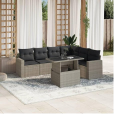 Homgoday Sodo sofos rinkinys 7 dalių su pagalvėlėmis Šviesiai pilka Poliratano baldų komplektas Sofa lova Gyvenamasis kambarys Sofa rinkinys Sofa lauko sodui lauke Typ3267302