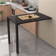 ZEQFEMKL Wall Mounted Floating Dining Table, Foldable Desk for Small Spaces with Storage Shelf, Black